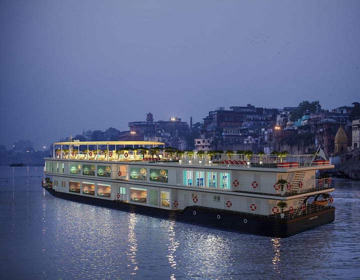 The Ganga Vilas cruise ship sailing on the Ganga river in India.